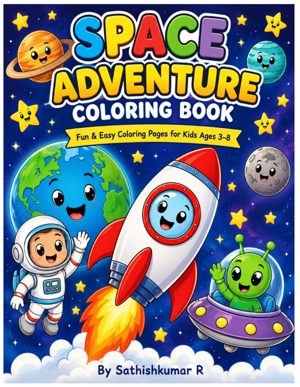 Space Adventure Coloring Book: Fun & Easy Coloring Pages for Kids Ages 3–8