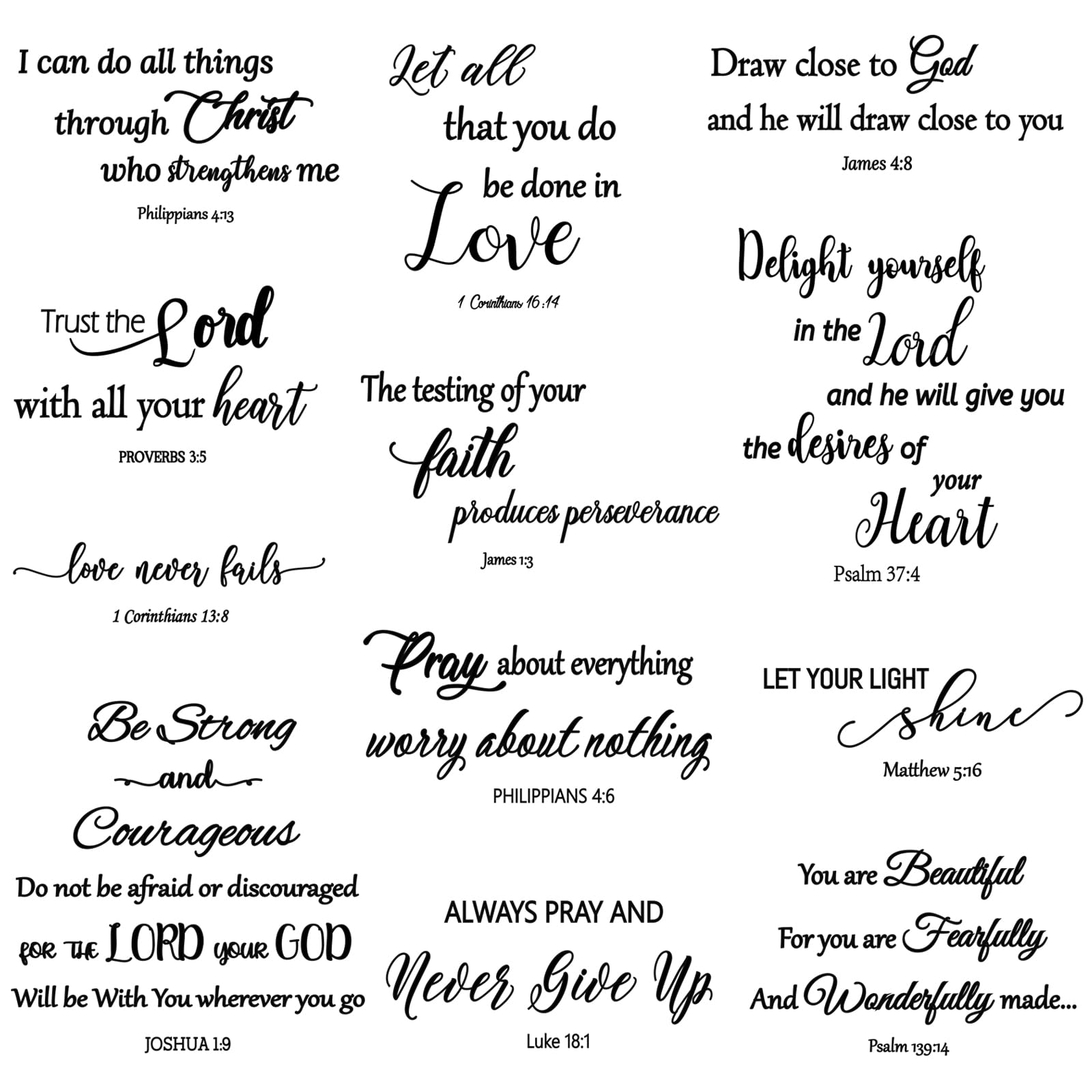 Generic 12 Pieces Bible Verse Wall Stickers,Inspirational Quotes Christian Wall Decals,Scripture Wall Decals,Peel and Stick,Motivational Wall Decal
