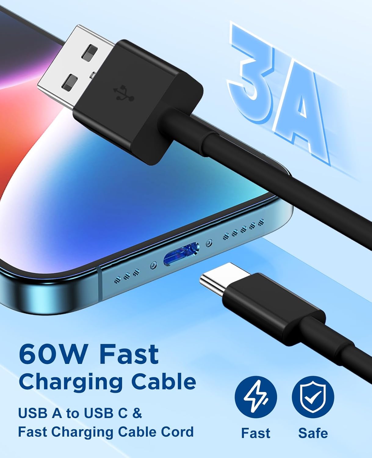 Extra Long USB C Cable Fast Charging 15FT, [MFi Cerytified] Long USB A to USB C Cable for iPhone17 16 15 Charger Cord 5m,Type C Cable C Charger for iPhone 16 15 Pro Max/16 15 Plus/iPad Pro (Black)