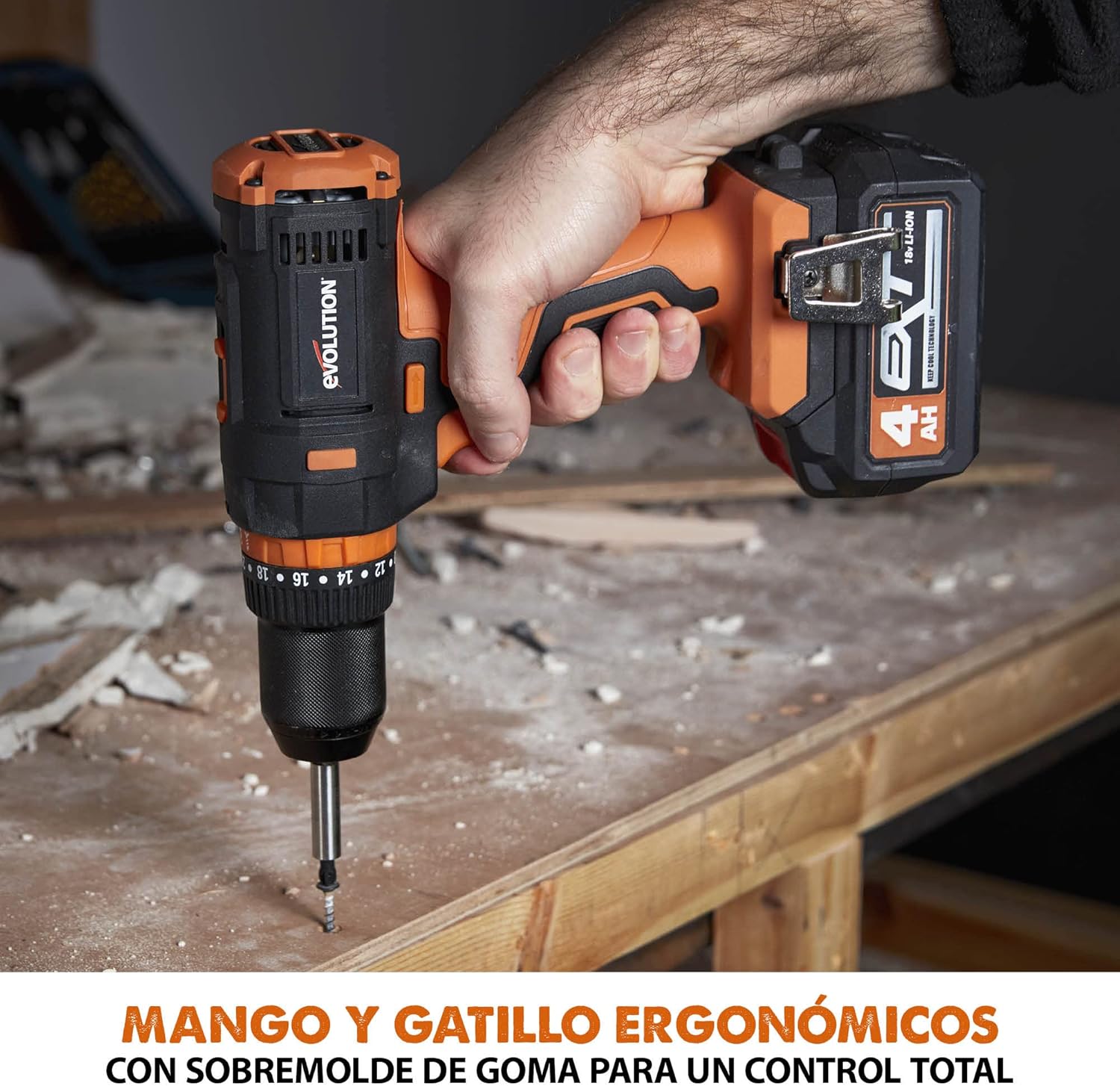 Evolution Power Tools R13CMB-Li Cordless Combi Drill with Variable Speed & Belt Clip - Battery NOT Included, Black/Orange,105-0001