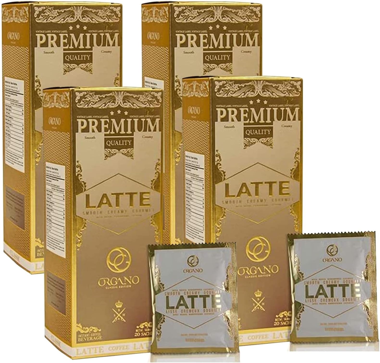4 Boxes ORGANO Gourmet Cafe Latte,100% Certified Ganoderma Lucidum (80 Sachets)