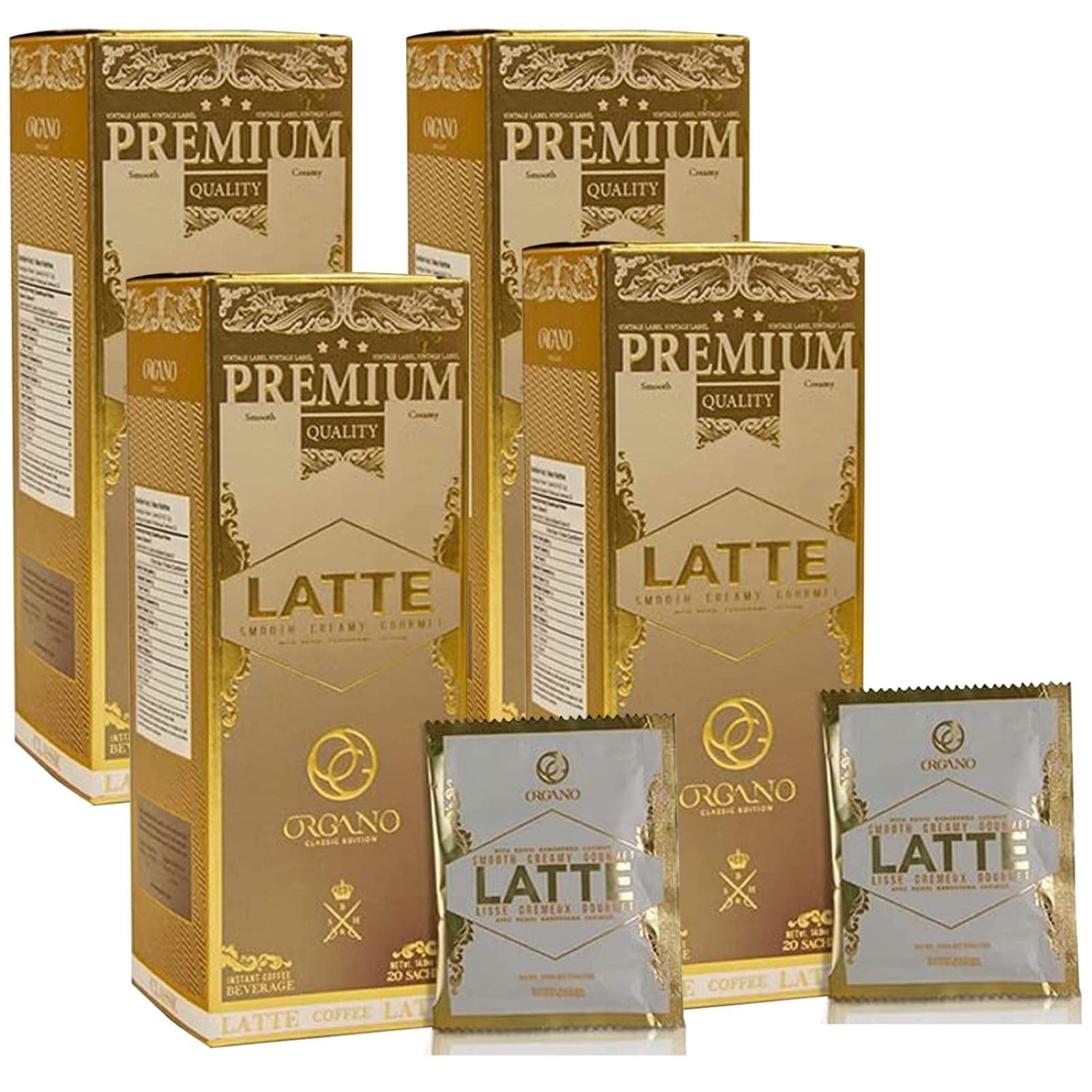 4 Boxes ORGANO Gourmet Cafe Latte,100% Certified Ganoderma Lucidum (80 Sachets)
