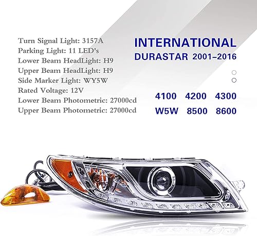 Miniatura 6 de Gastokyle International Durastar 4100 4200 4300 4400 - Faro LED para 2001-2016, Transtar 8500 8600 LED para 2002-2016, lado derecho del pasajero