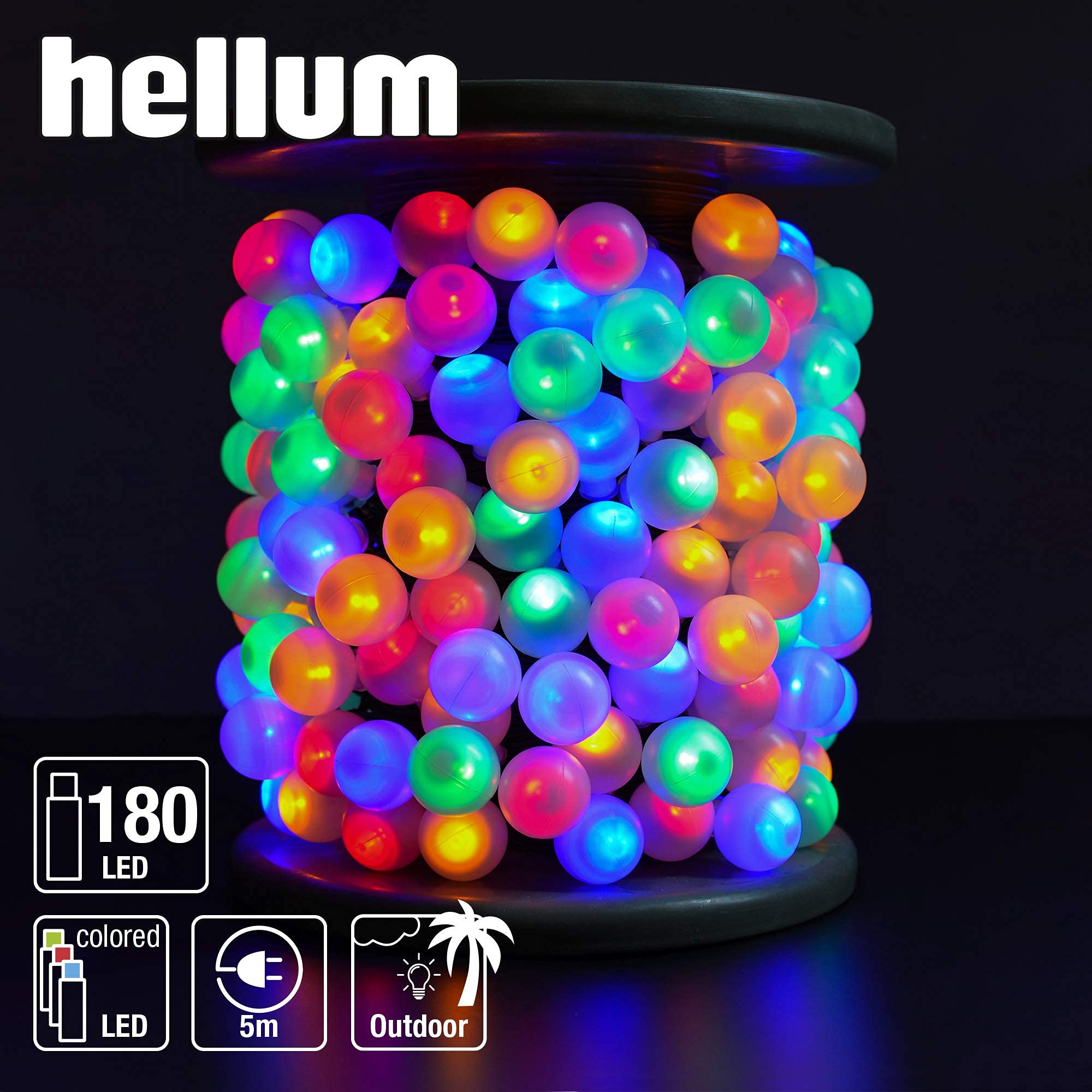 hellum Kugel Lichterkette außen mit Timer, LED Lichterkette mit 180 bunte Glühbirnen, Strombetrieben Partybeleuchtung beleuchtet 12,9m zu Weihnachten, Party-Deko, Garten, Sommer, 578300(530292?