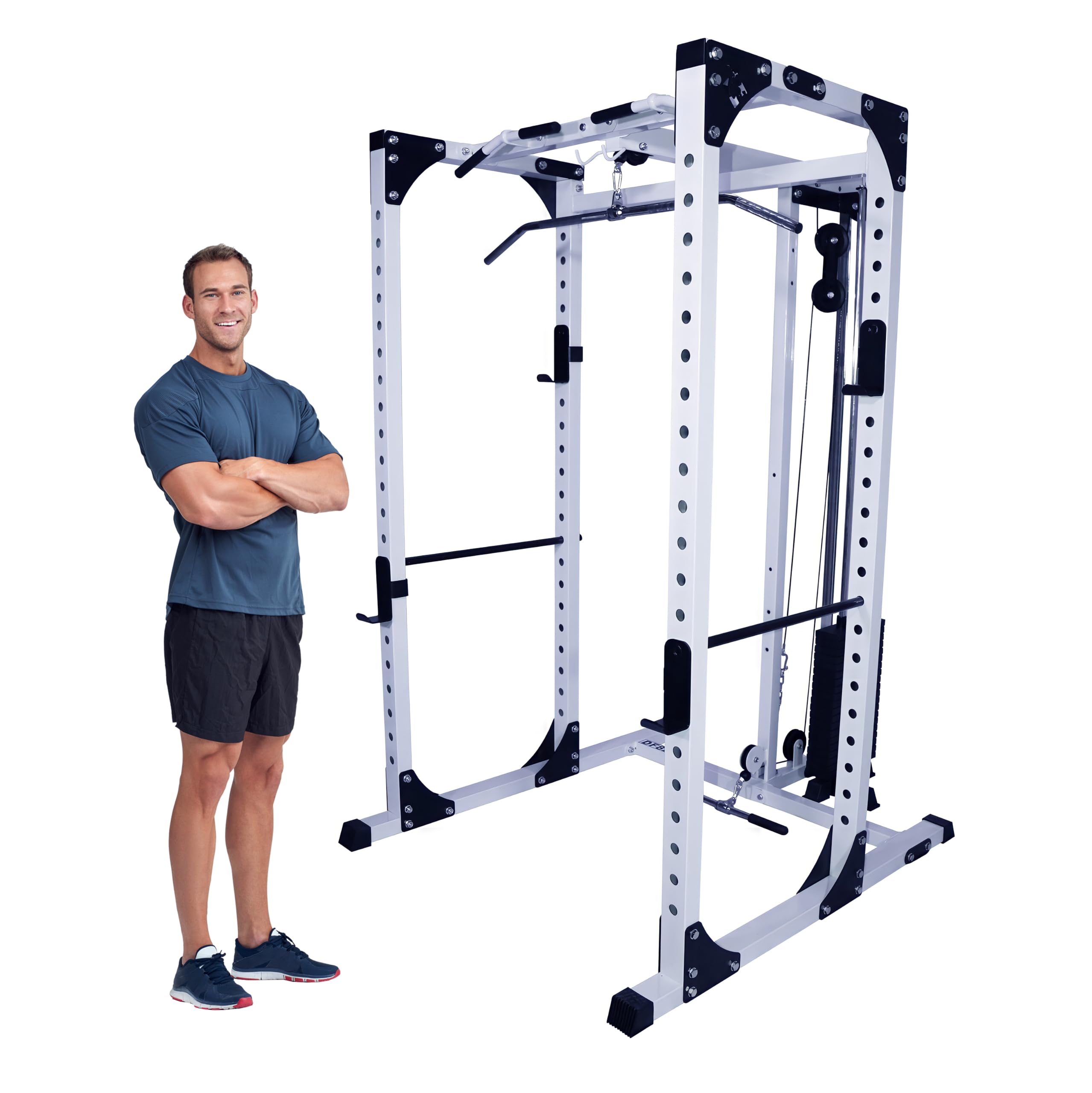 Deltech Fitness Squat Rack with LAT Attachment and 200lb. Weight Stack