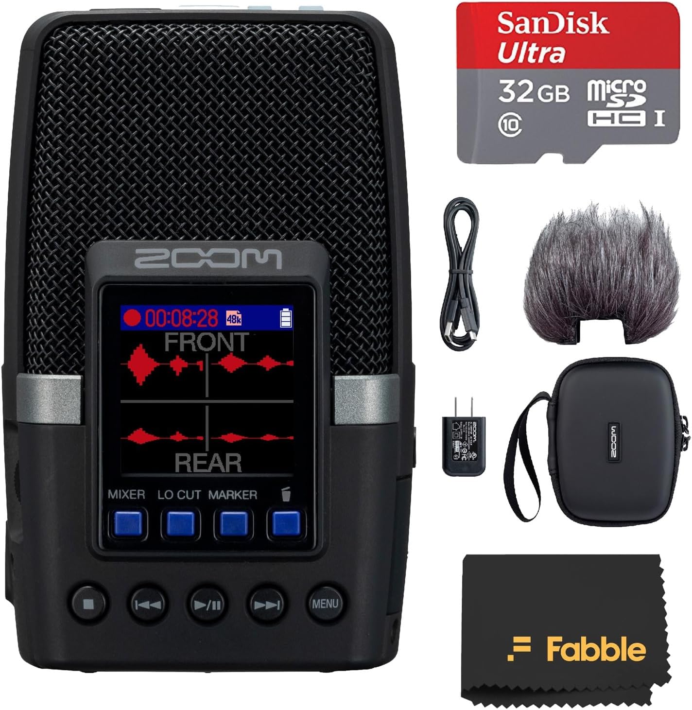 Zoom H2essential Handy Recorder Bundle – Includes APH-2e Accessory Pack (Windscreen, Shell Case, AC Adapter, USB-C Cable), 32GB microSDHC Memory Card, and Microfiber Cleaning Cloth