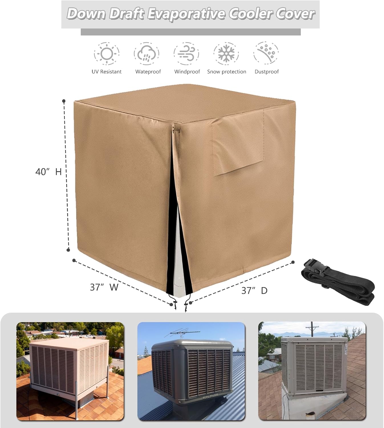 Down Draft Swamp Cooler Cover,Equipped with 2 Covers Straps, Heavy-Duty 600D Waterproof Evaporative Cooler Cover,Down Draft Evaporative Cooler Weatherproof Covers 37"L x 37"W x 40"H