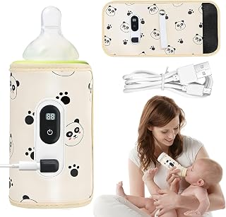 Flaschenwärmer Baby für Unterwegs, Babyflaschen Wärmer Unterwegs mit LCD-Display, USB Babyflaschenwärmer 21 Einstellbare Temperatur, für Alle Flaschen