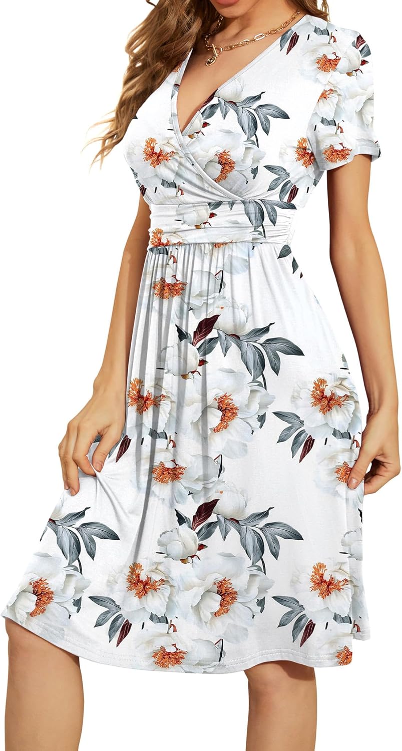 WEACZZY Women's Summer Short Sleeve Casual Dresses V-Neck Floral Party Dress with Pockets - Image 2