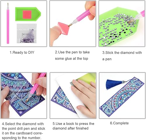 Miniatura 4 de Marcapáginas de bricolaje, marcador de pintura de arte de diamante 5D VETPW 5D, kit de pintura por números para hacer regalos, marcapáginas de cuero