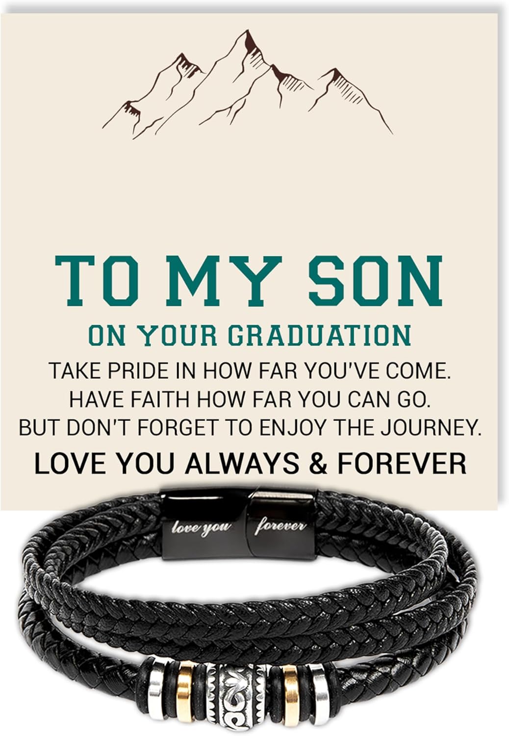 VIRAGIL To My Son Bracelet Graduation Gifts, Man Gifts From Mom And Dad, Men Bracelet From Mom, Graduation Presents for Him, Gift For My Son Birthday With Message Card And Gift Box