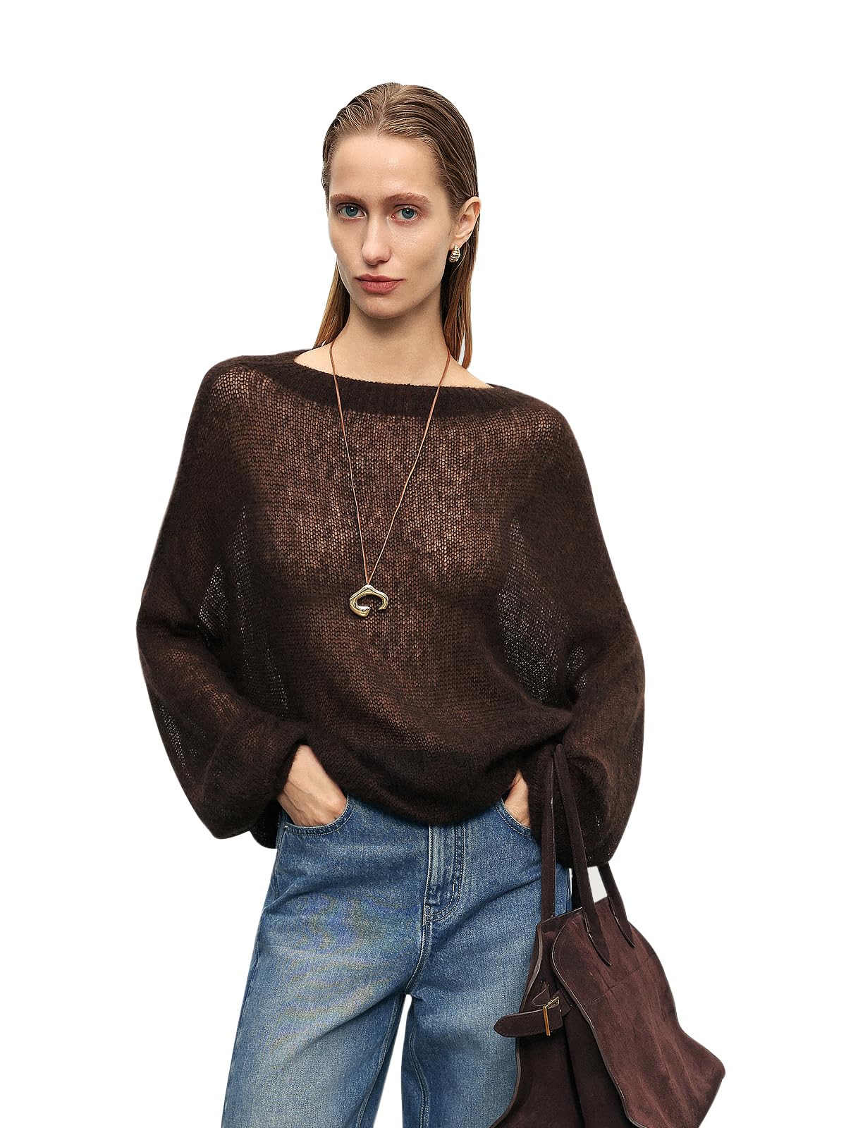 Womens Cashmere-Silk Relaxed Fit Sweater Soft Lightweight Crewneck Pullover Knit Top for Everyday Comfort