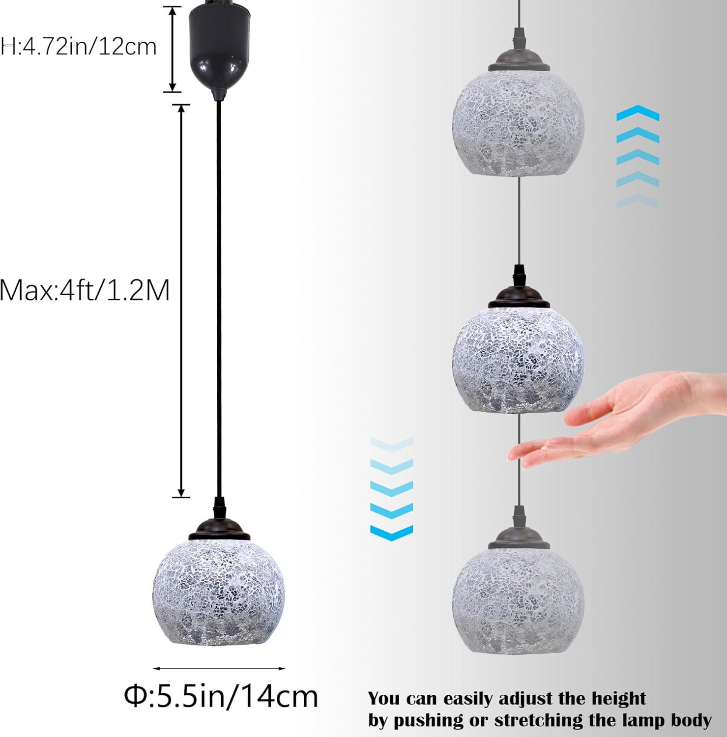 Mini Adjustable Hanging Height Halo Track Lighting Pendants, 4 Ft Cord, H-Type Track Handblown Stained Silver Art Glass, E26 Socket Track Mount for Kitchen Island Sloped Vaulted Ceiling