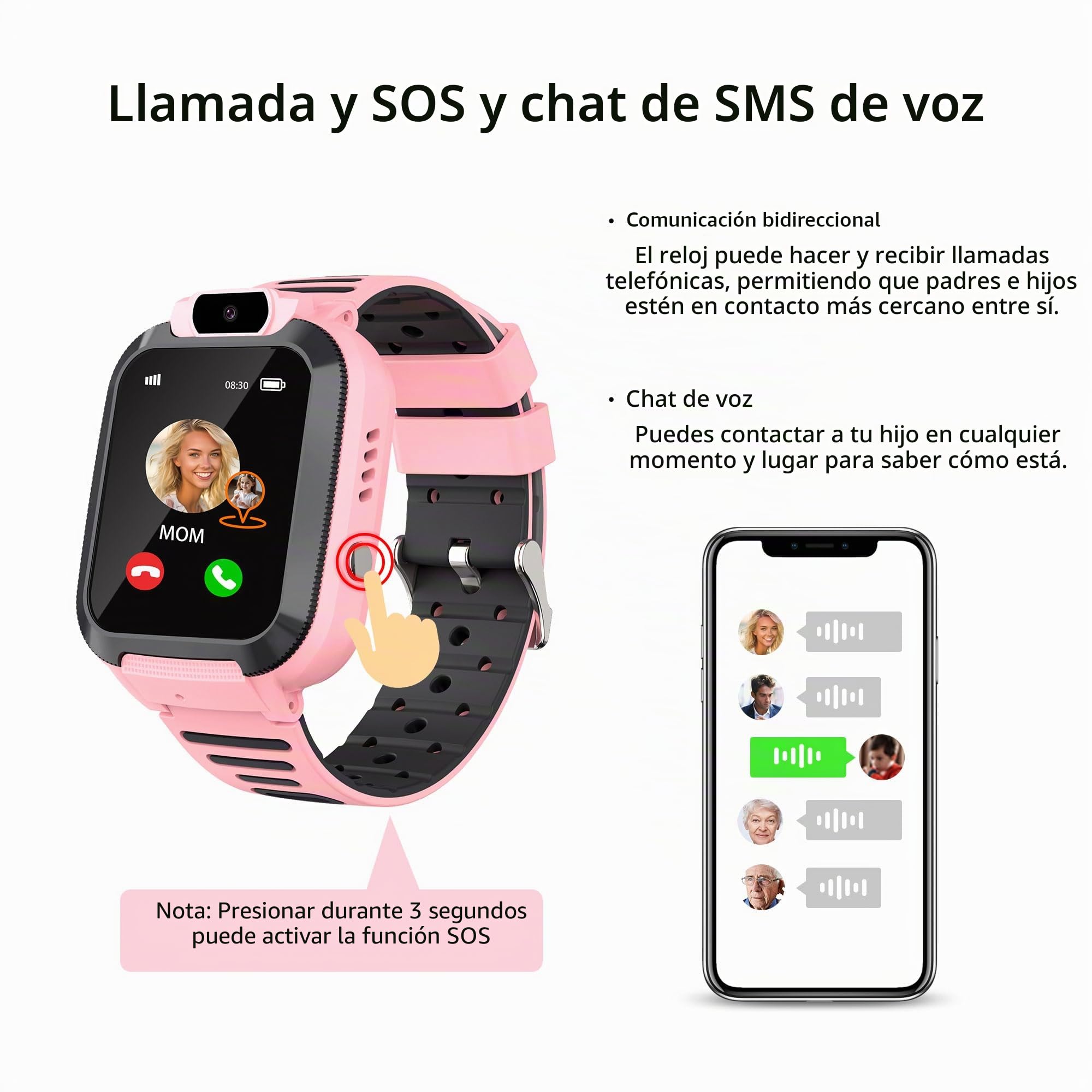 Reloj Inteligente Niño con GPS Localizador - Llamadas Teléfonos Despertador Chat de Voz Juego IP68 Impermeable Modelo de Aula SOS - Smartwatch para Niños Niñas Digital Cumpleaños Regalos
