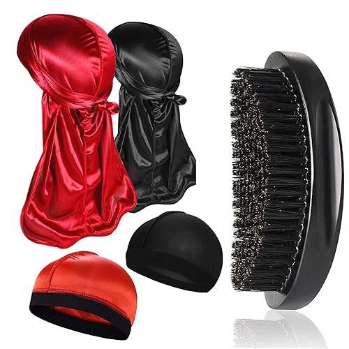 2 piezas Durag sedoso con tapa de onda elástica, cepillo ondulado para hombres y mujeres, kits de cepillos de ondas de cabello, gorras de compresión