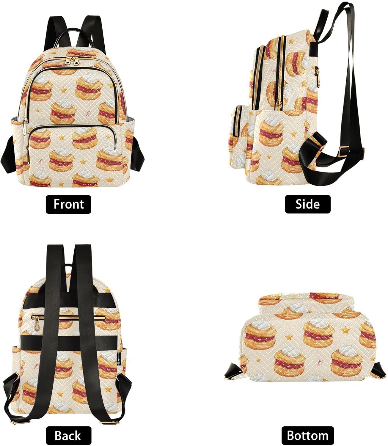 Cream Bread Stars Backpack Purse for Women Shoulder Bag Fashion Daypack Ladies Handbag Lightweight Travel Bag Rucksack