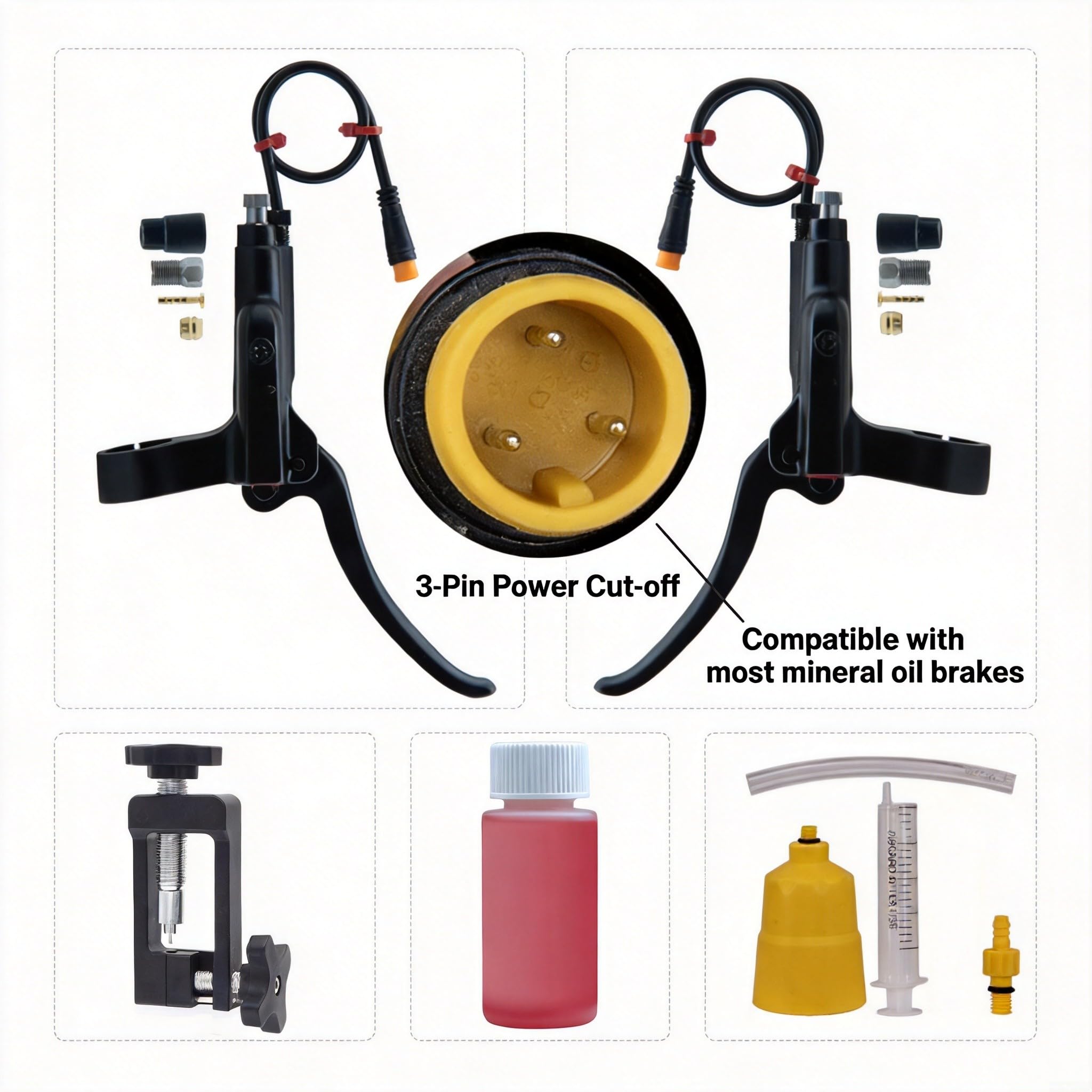 GT267 - Leva del freno idraulico per E-bike, kit di installazione del freno Ebike, con struttura integrata del cilindro dell'olio a 3 poli e attacco manubrio da 22 mm