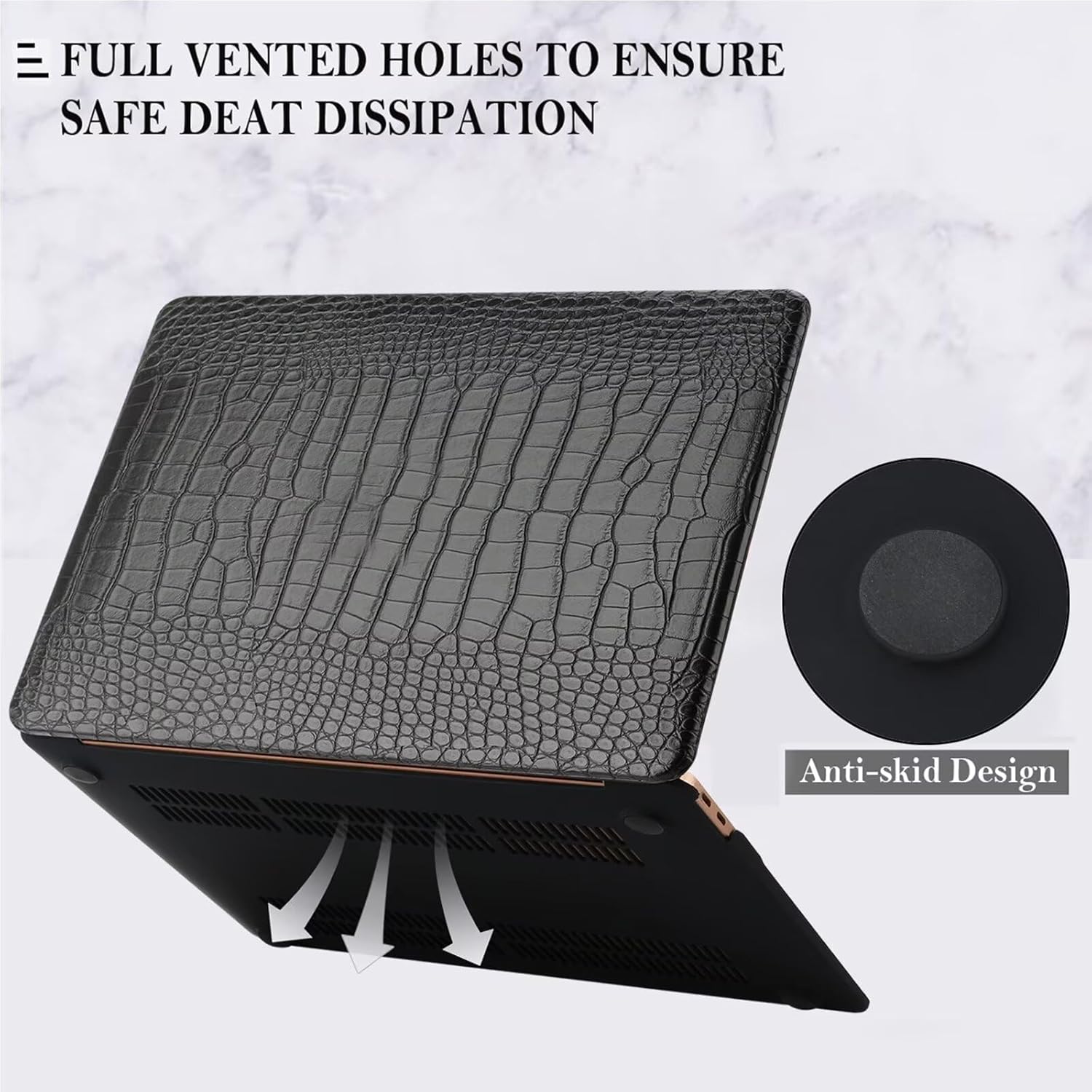 Compatible with MacBook Air 15 inch Case 2026-2023 Release M5 M4 M3 M2 Chip (Model A3448 A3241 A3114 A2941), Classic PU Leather Hard Case with Keyboard Cover & Screen Protector, Black