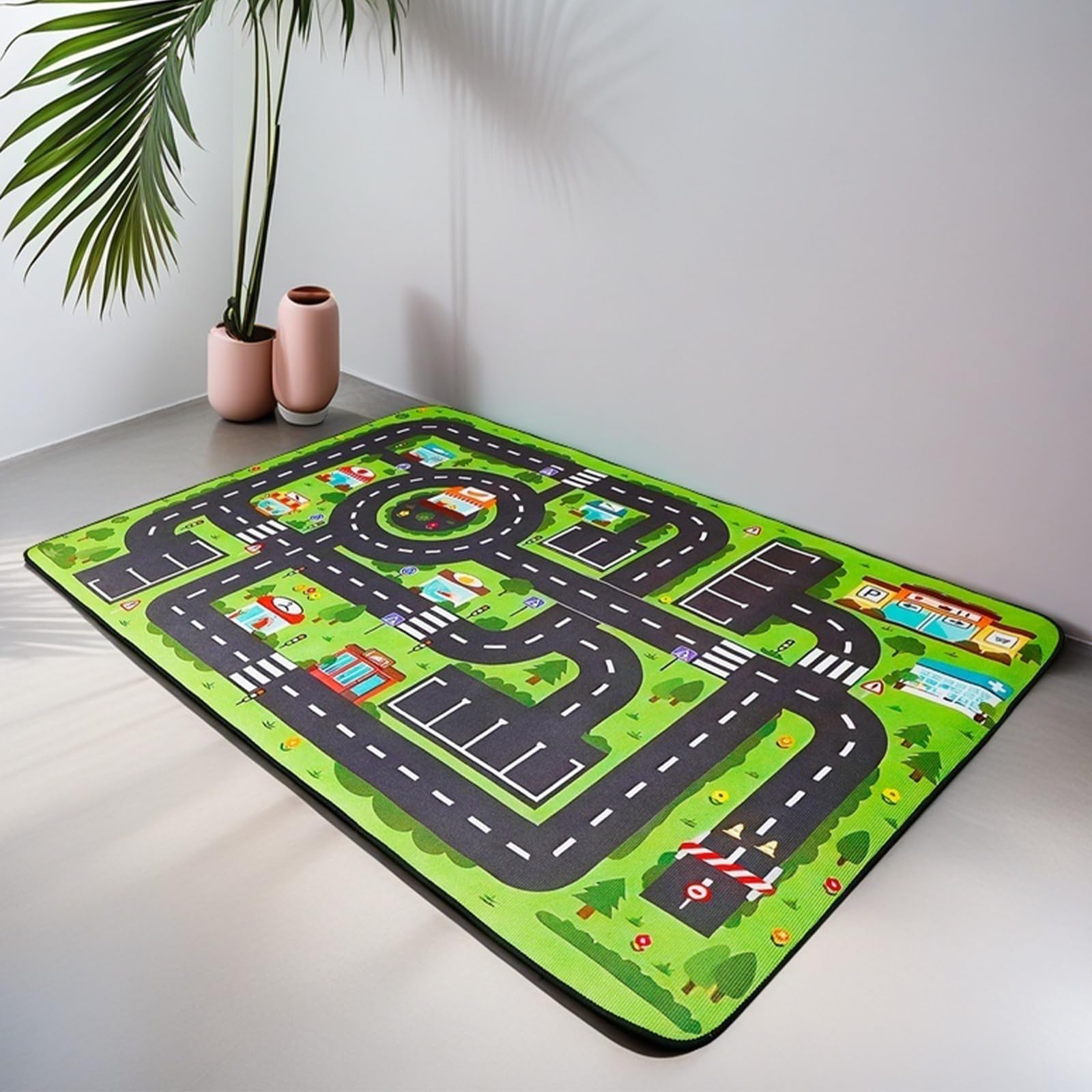 Bordeag Tappetino Da Gioco Per tappeto Bambini, 80 * 120 CM tappeto Stradale, Macchinine Bambini, Sala Giochi, Antiscivolo, Resistente