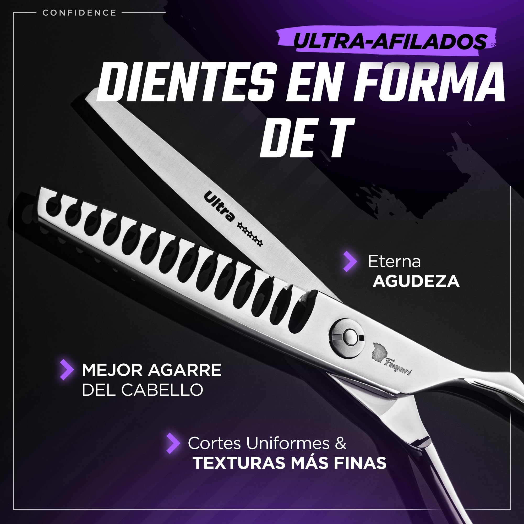 Fagaci Tijeras Peluqueria Entresacar, Dientes en T Texturizadoras 440C | Reduce el volumen del cabello hasta un 50%, Dientes en T para un agarre superior, Afilado en varias etapas, filo duradero