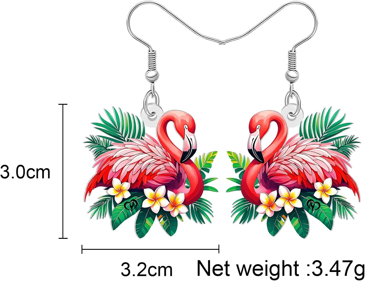 BONSNY Tropical Flamingo Dangle Earrings, Pink Birds Statement Jewelry with Hibiscus Flowers, Hawaiian Beach Style, Colorful Floral Design image 5