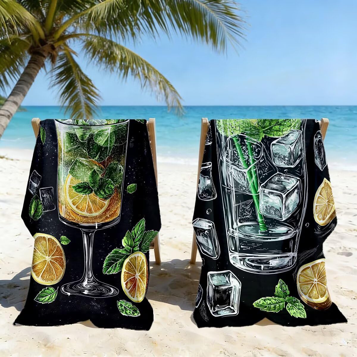 Juego de 2 Toalla Playa Grande 80x160 cm, Secado Rapido Toalla Microfibra Gimnasio, Antiarena Toallas de Playa Cóctel, Grande Ligera Compacta Toallas Microfibra Mujer Hombre para Viaje Piscina -5060