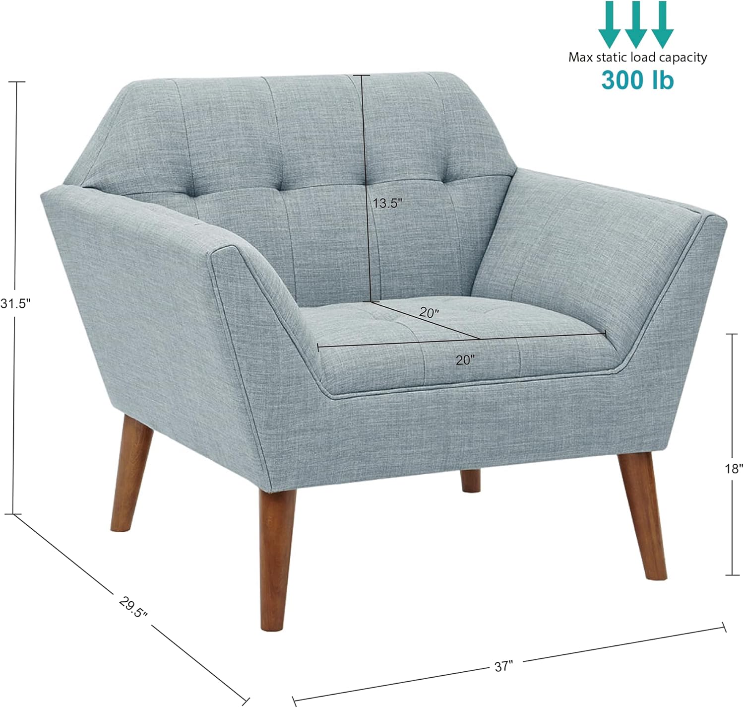 INK+IVY Newport Accent Armchair-Solid Wood Frame, Flare Arm Family Chairs Modern Mid-Century Style Living Room Sofa Furniture, Light Blue