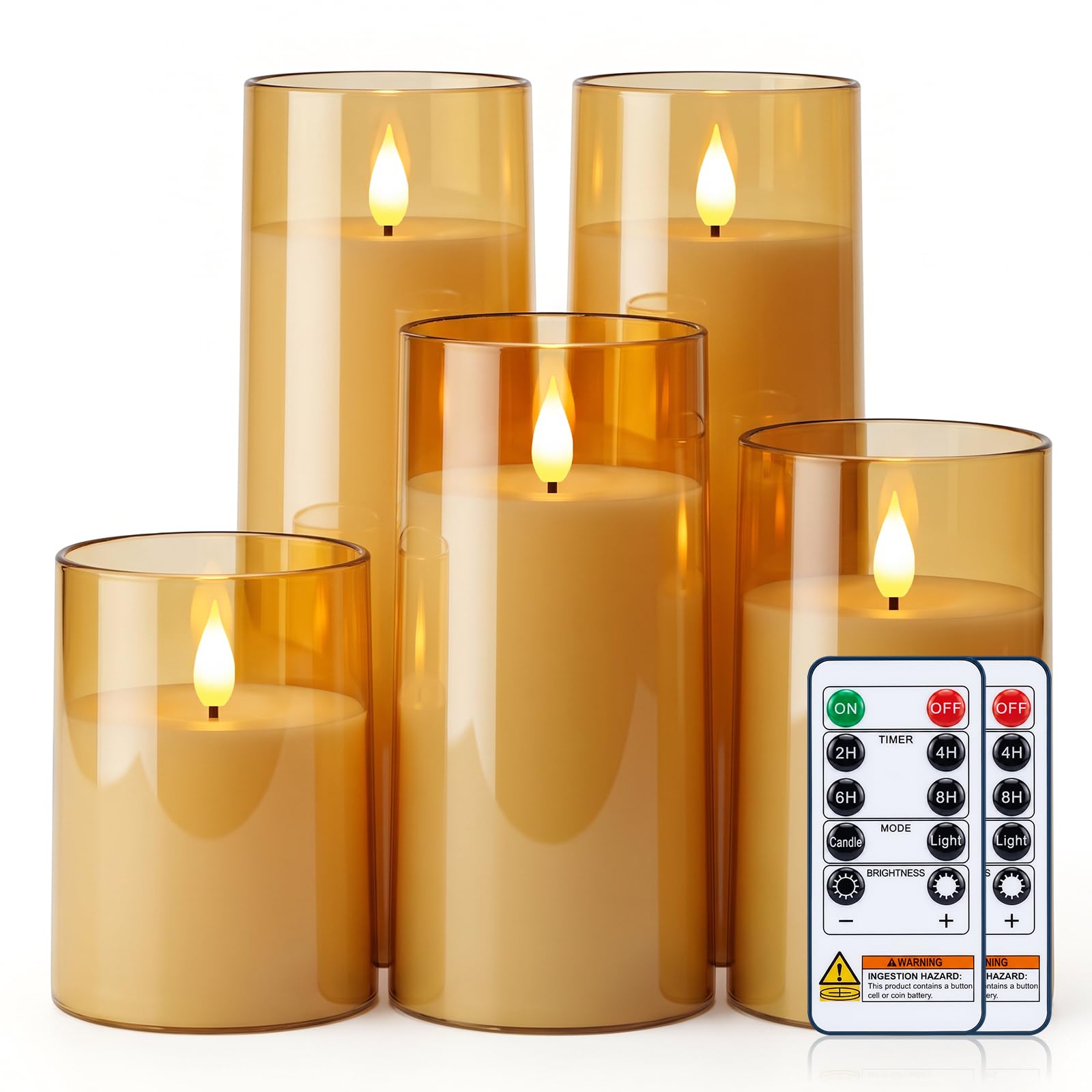 AMAGIC Flameless Candles with Transparent Acrylic Shell, Gold, Set of 5