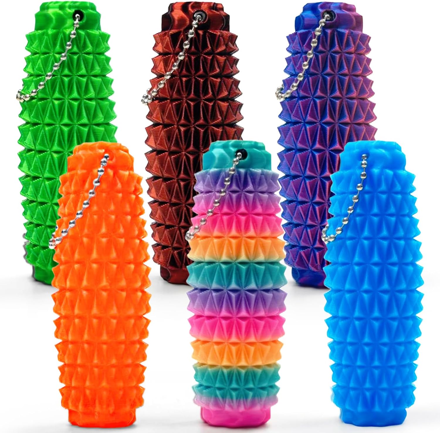 6PCS Little Pain Relief for Adults, Color Change & Glow, Keychain Sensory for Stress Relief & Focus, Unique Texture Grip Keychains for Stress Relief