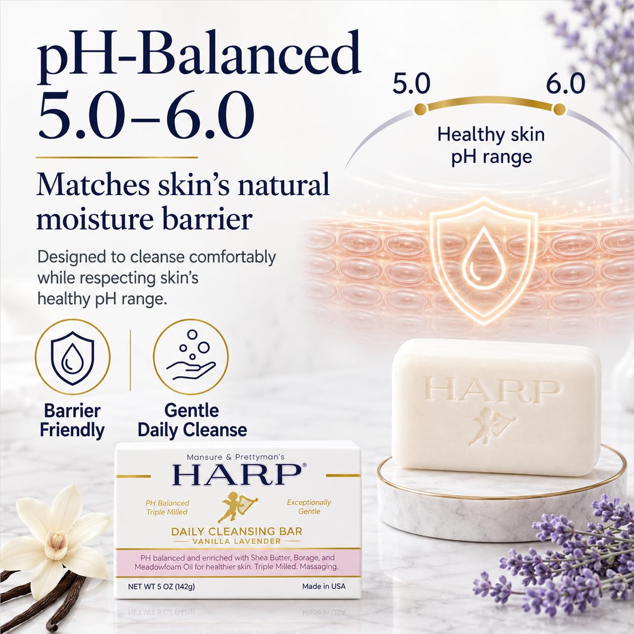 HARP pH-Balanced Syndet Body Wash Bar with Shea Butter & Borage Oil