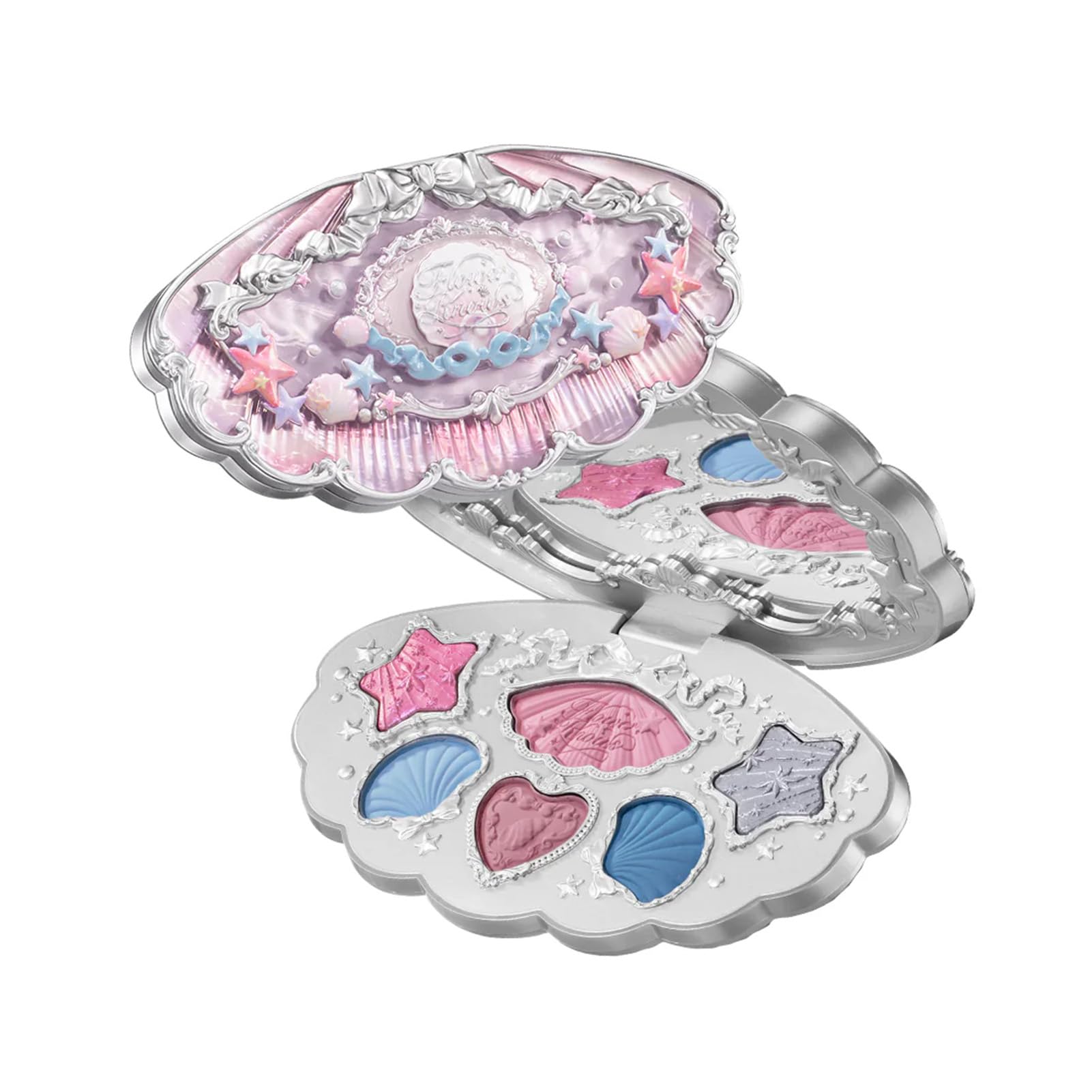 Flower Knows Shell's Jewel 6-Color Makeup Palette, Eyeshadow, Blush, Highlighting & Contour All-in-One Face Makeup Palette with 4 Matte + 2 Shimmer Pink & Blue Shades (S02 Mermaids Tears, 6.5g) S02 Mermaids Tears 6.5g