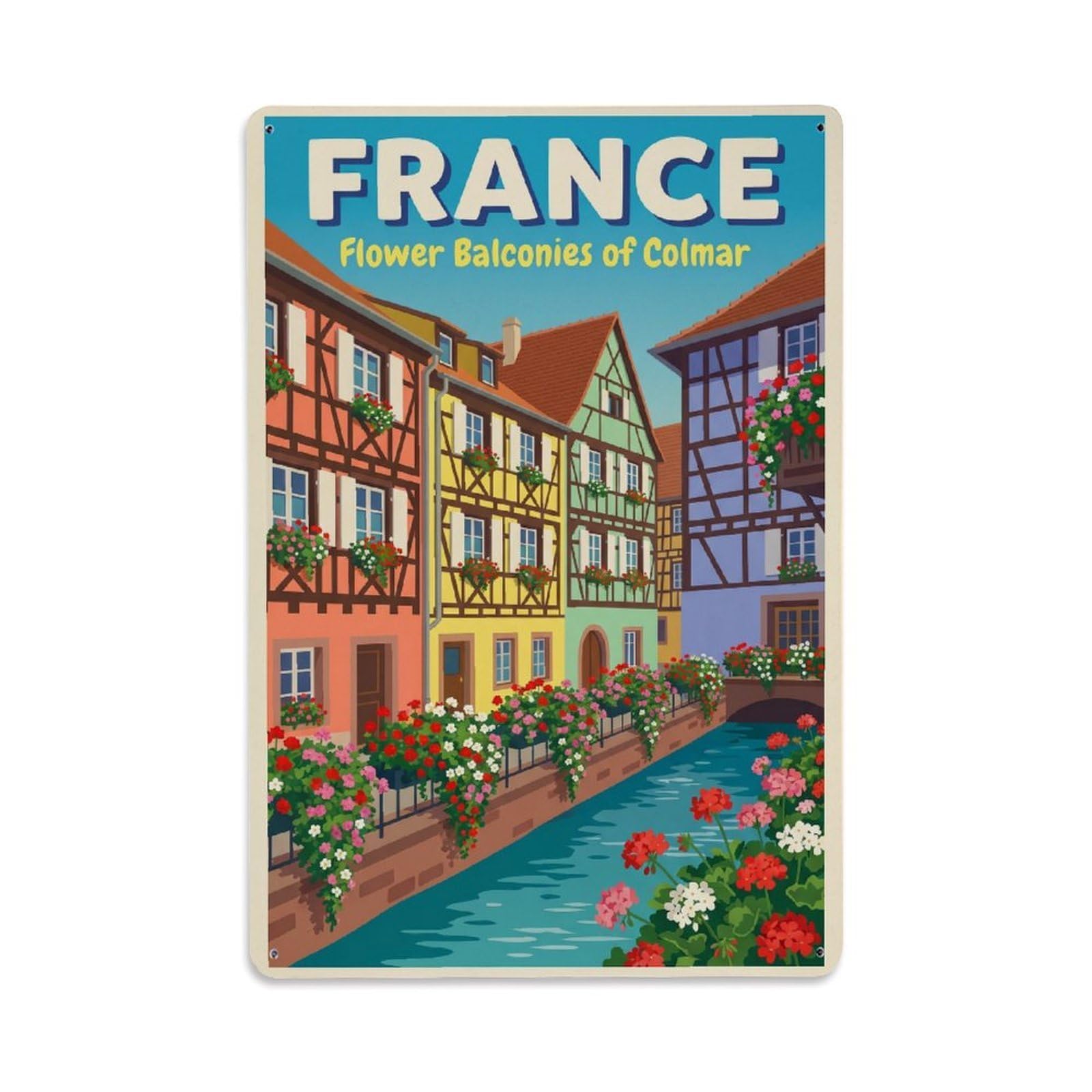 Gead 8X12inch Style Vintage Travel France Balconies Metal Tin Sign