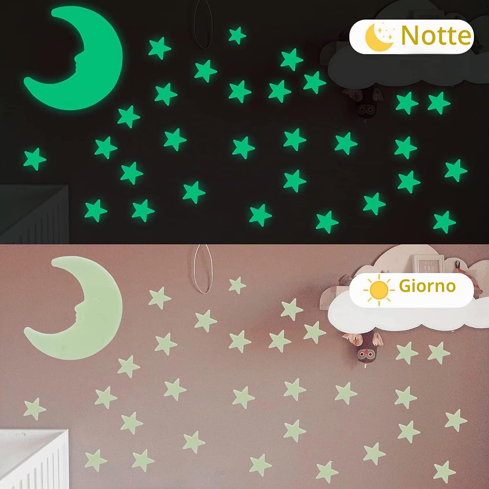 Adesivi da Parete Stelle Luminose Fluorescenti Lungo Luminosità Fosforescenti per Soffitto Camera Bambini