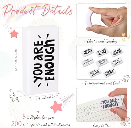 Miniatura 2 de PerKoop 200 unidades de borradores pequeños inspiradores de Navidad a granel, bonitos y divertidos borradores motivacionales, regalos para niños,