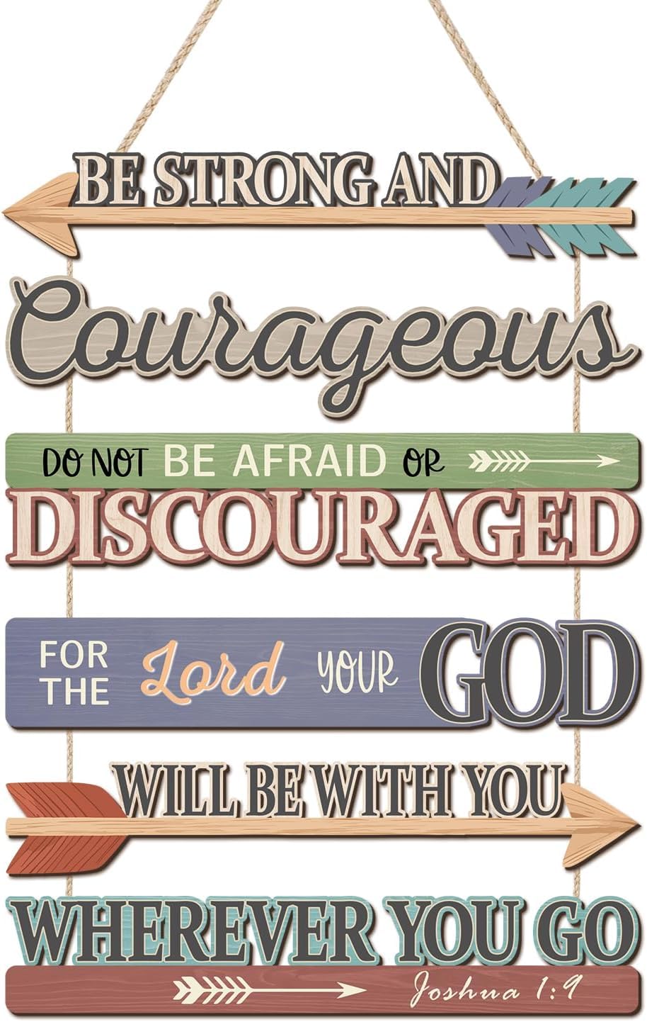 ANHUIB Christian Bible Verse Wood Decor Religious Scripture Hanging Sign Inspirational Wall Plaque for Home Kitchen Office Courage Wooden Sign for Wall Religious Christian Gifts for Women Men