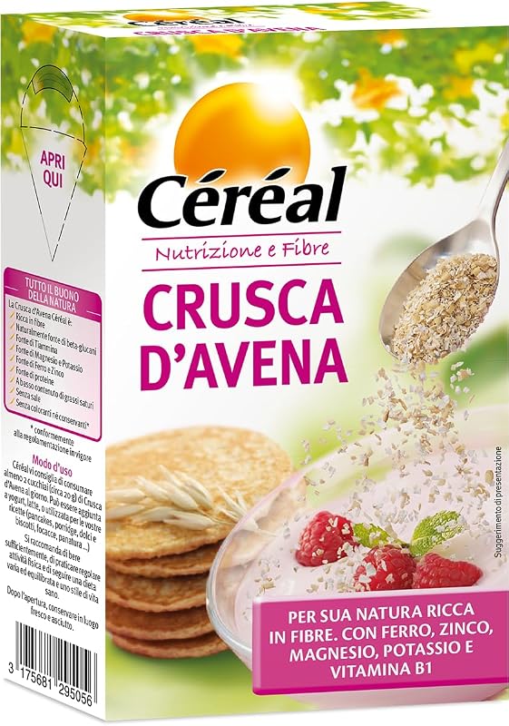 CÉRÉAL CRUSCA D’AVENA, Fonte di proteine, Ricca di fibre, Ottimo per la colazione e per preparare pancake, Per favorire il benessere intestinale, Formato richiudibile, 360 gr