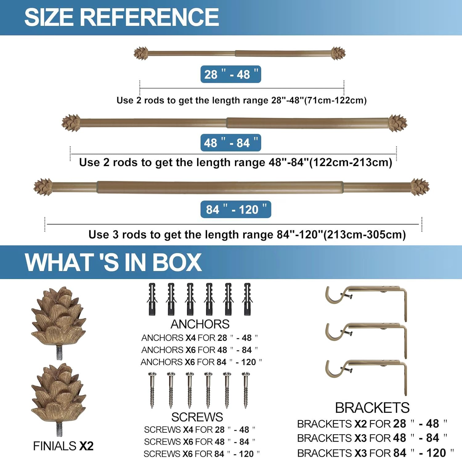 Urbanest Pinecone Adjustable Window Treatement Single Curtain Rod, 48"-84", Cottage