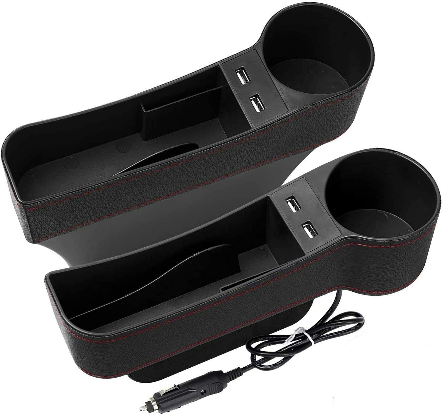 Car Seat Gap Organizer,Premium Console Side Pocket with 2 USB Charging,Leather Storage Box,Multifunctional with Dual USB Charging,Cup Holder,Car Seat Gap Filler,for Cellphones Wallet Coin Key (2 Pack)