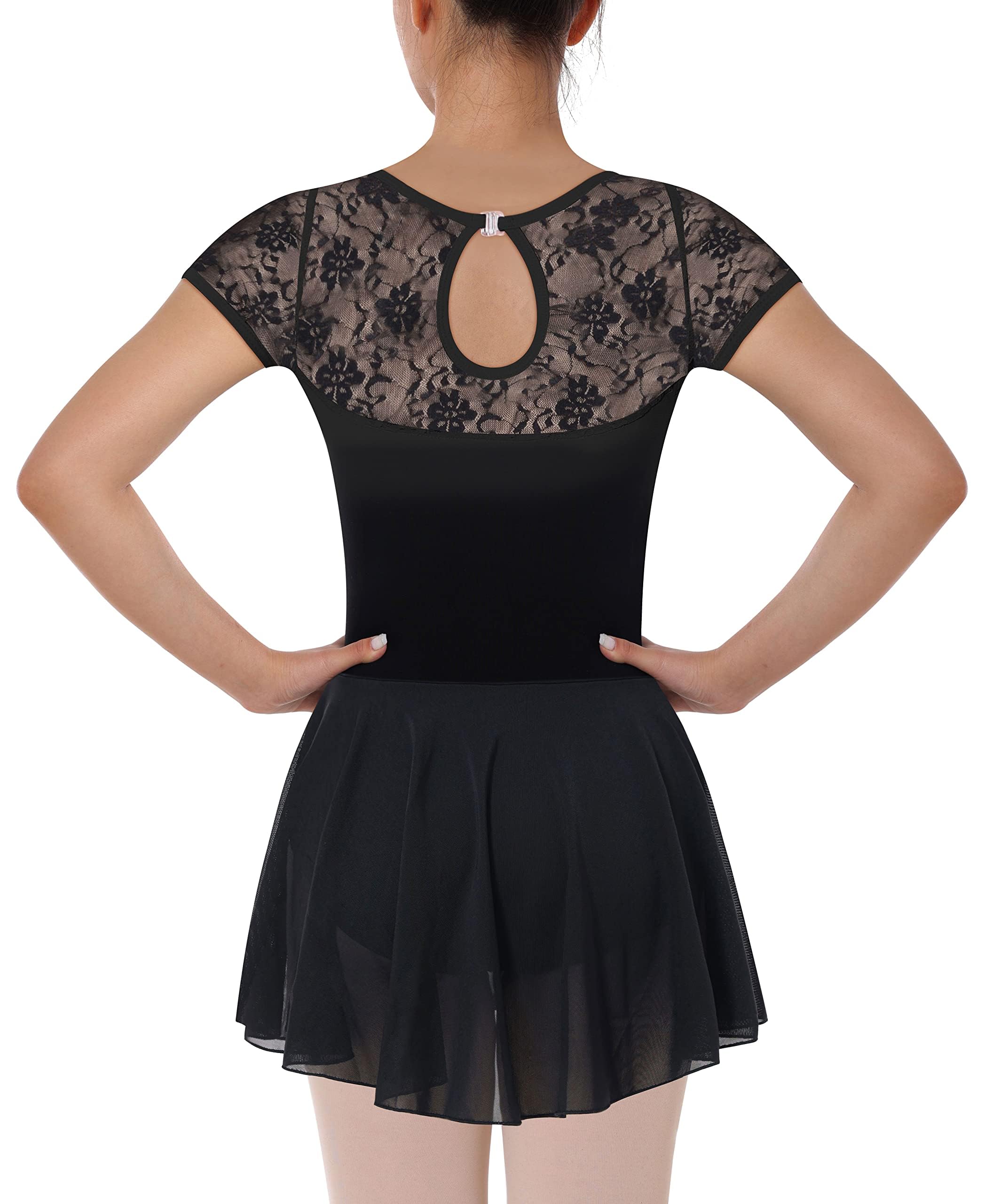 Femmes Ballet Dentelle Justaucorps Adulte Manches Courtes Gymnastique Danse Ballet vêtements Robe Ballerine Dancewear