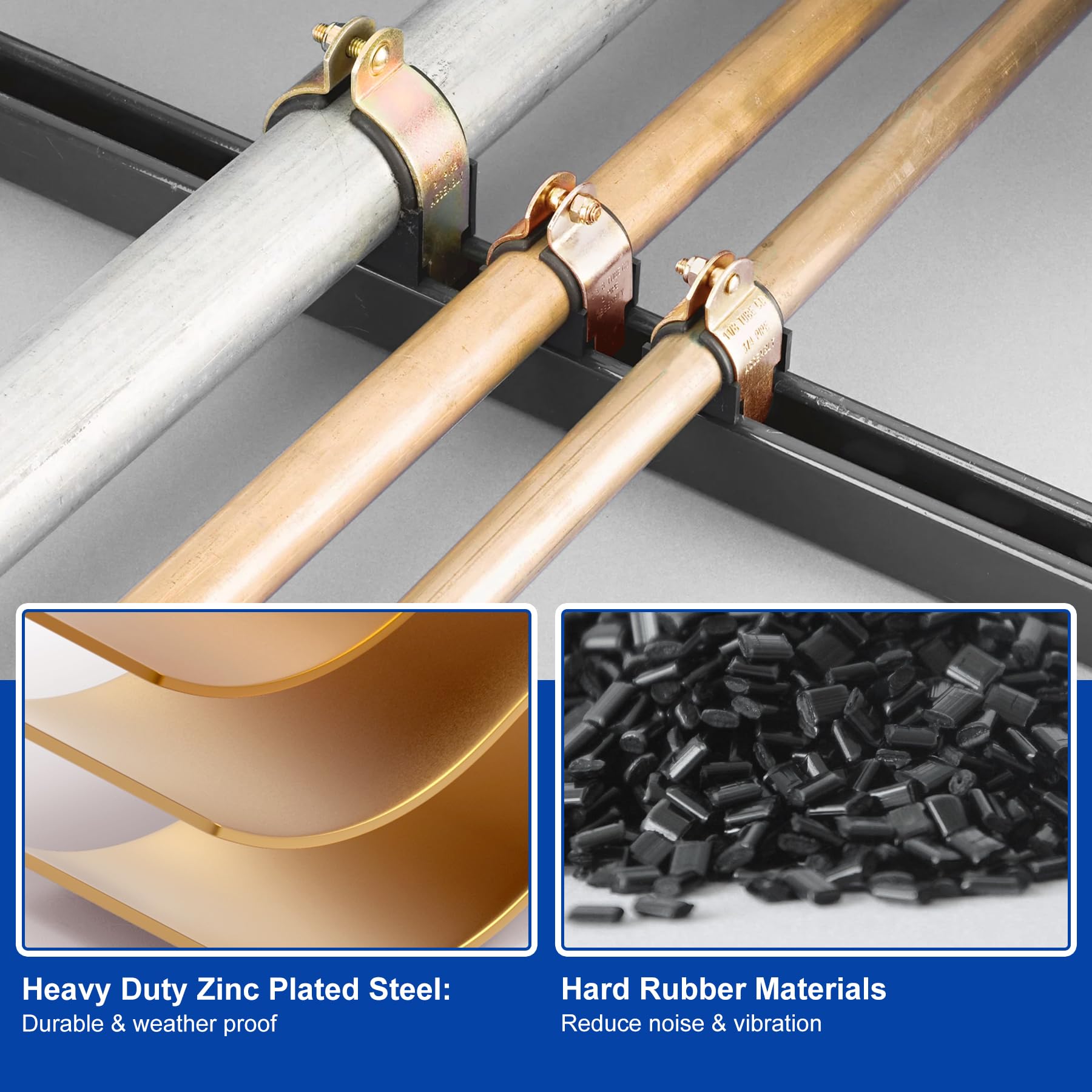 Abrazadera de amortiguador de goma, 10 abrazaderas de puntal galvanizadas resistentes al calor, abrazaderas de puntal de montaje de 7/8 pulgadas para montar tuberías de cobre, tuberías