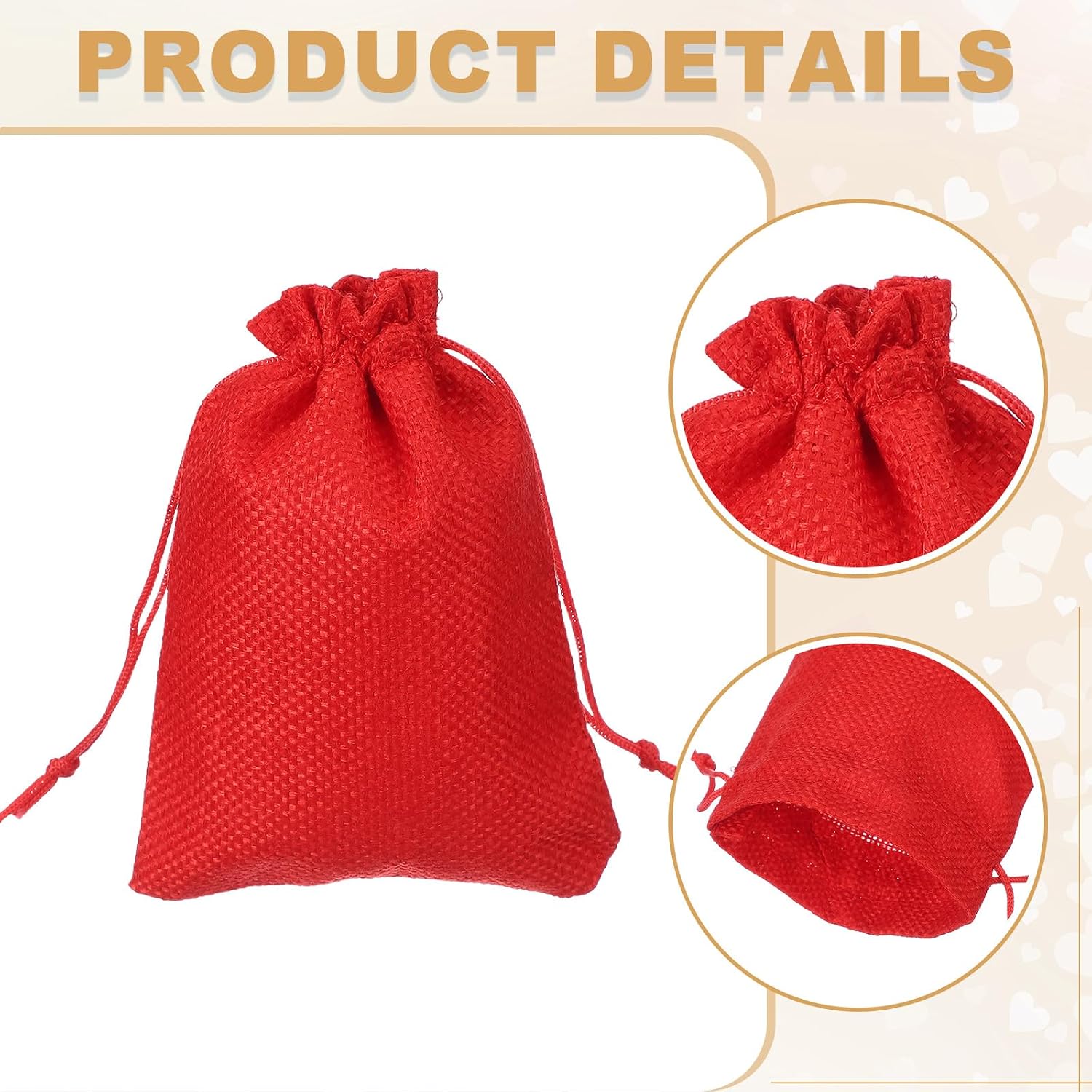 PATIKIL 50 Pcs Burlap Bags with Drawstring, 4x5.5 Inch Linen Favor Gift Bags Reusable Jewelry Pouch Sacks for Party Christmas Festival, Red