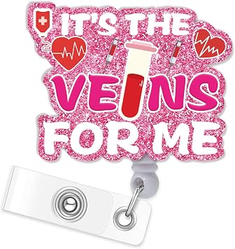 Phlebotomy Badge Reel Retractable, Phlebotomy Essentials Id Badge Holder, Its The Veins for Me Cute Funny Phlebotomist Badge Reel, Hospital Rn LPN Nursing Staff Accessories Supplies Pink