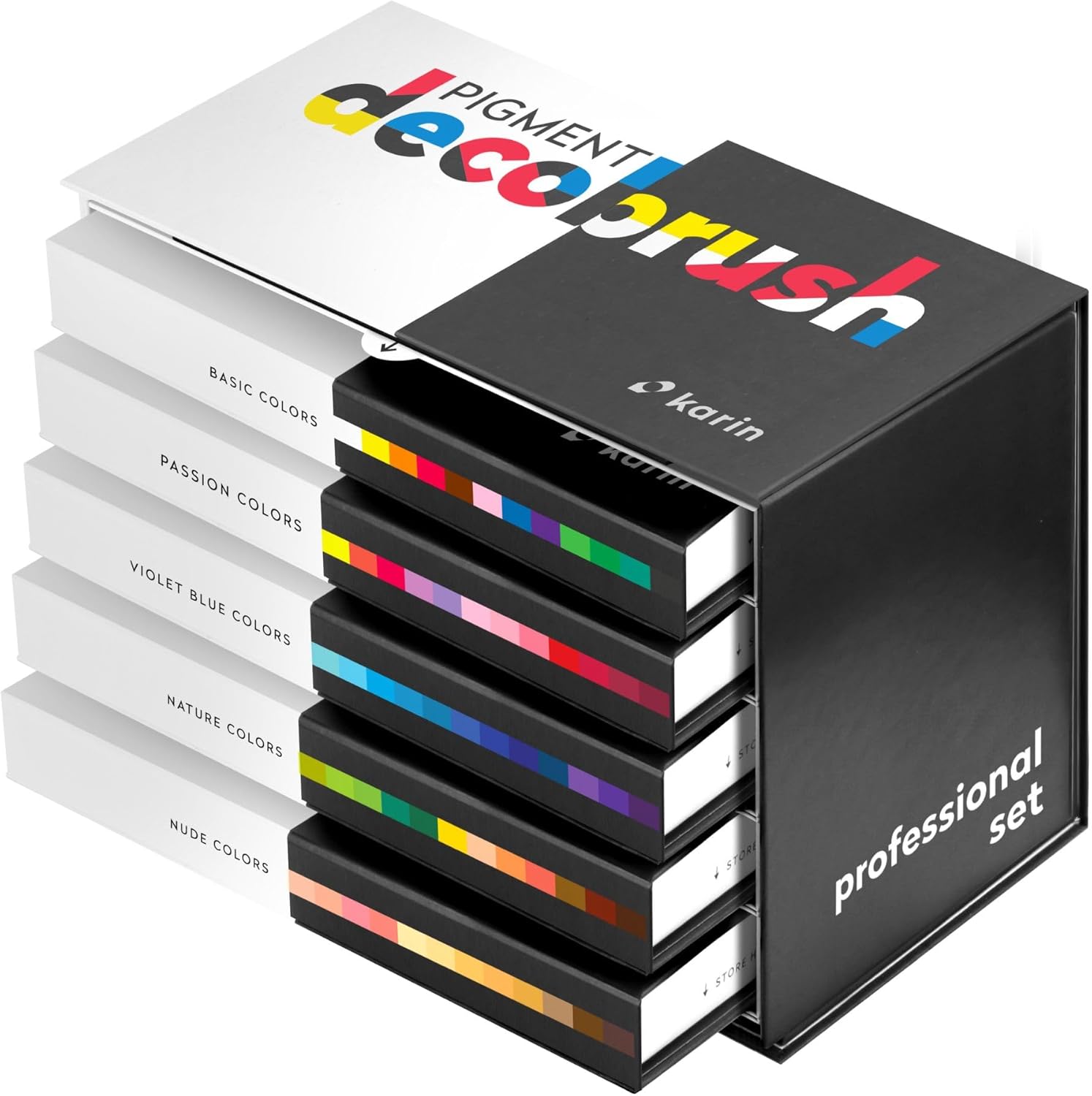 Karin Pigment Decobrush Acrylic Paint Markers, 60 Piece Professional Set, Brush Tip, Acrylic Markers Set, Opaque, Lightfast & Waterproof Paint Pens for Wood, Fabric, Canvas, Rock Painting and More