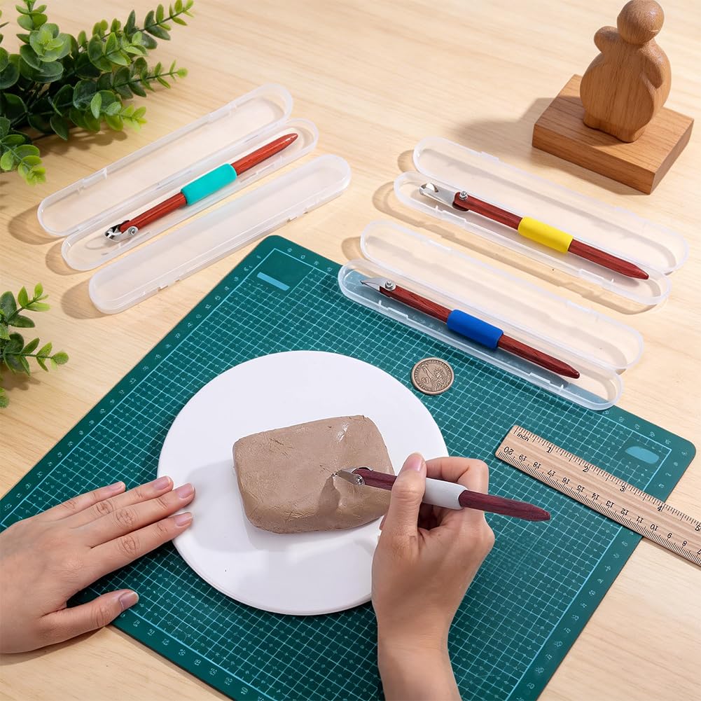 FINGERINSPIRE 4 herramientas de tallado de cerámica de acero inoxidable 304 para esculpir arcilla con asas de madera, kit de modelado de cerámica y herramienta raspadora de escultura para arcilla
