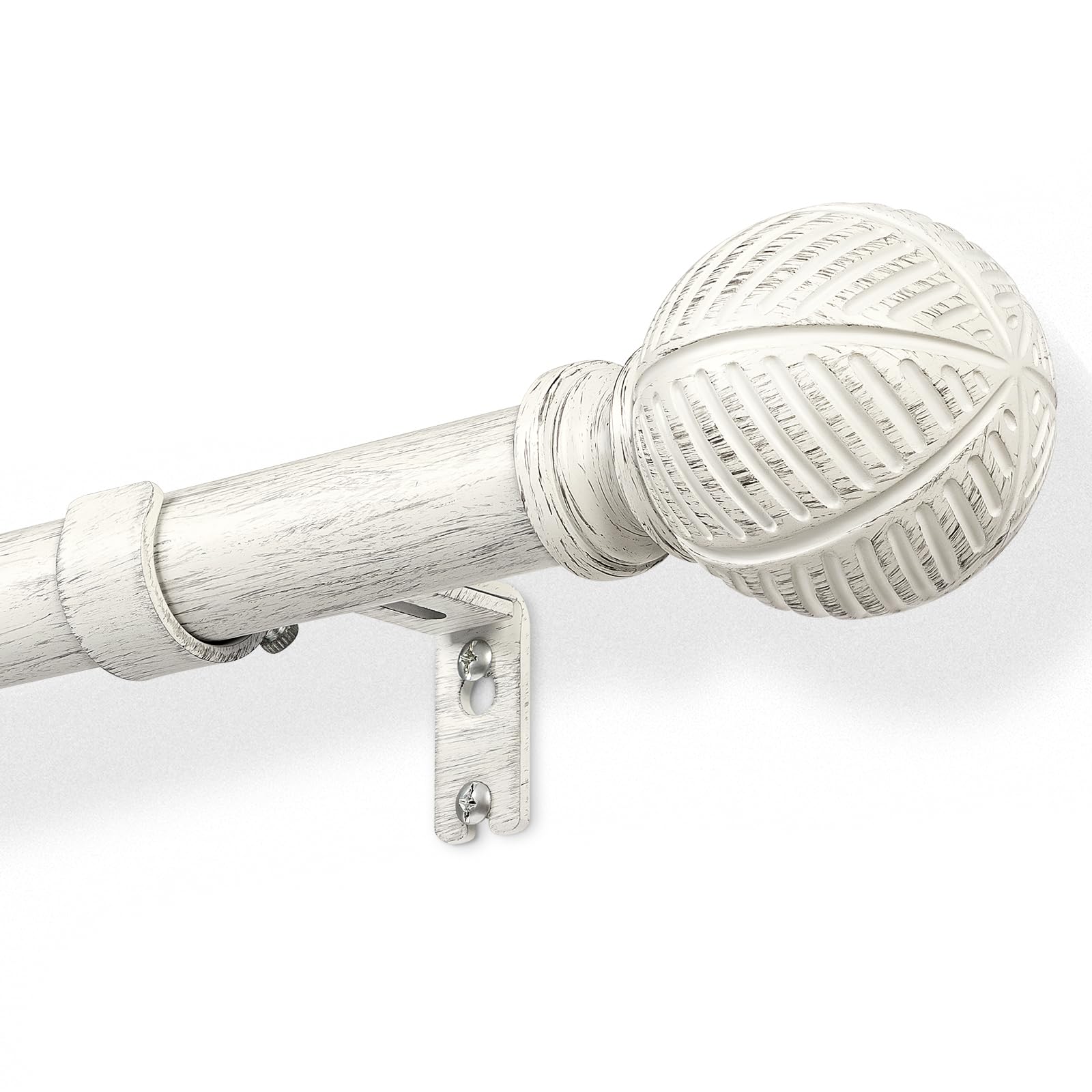 DEFYNEE Wood Effect Curtain Pole Extendable 76-198cm - 25mm Metal Core with Imitation Wood Grain, Extendable Rod for Windows/Doors, White