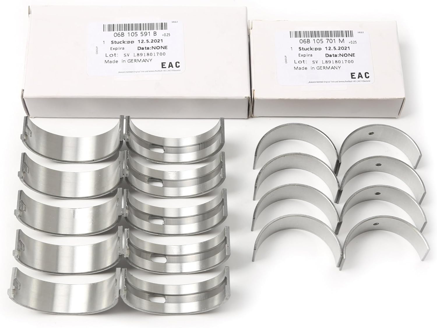 Car Crankshaft and Connecting Rod Bearings Set Oversized 0.25MM Compatible with VW Golf 2.0 R Compatible with Touran Passat B5 A3 06B105561B 06B105701M