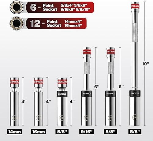 Miniatura 10 de BILITOOLS Juego de llaves de bujía de 9 piezas con llave dinamométrica de clic de 38 pulgadas, 10-45 pies-libras (13.5-61 Nm), acero Cr-V