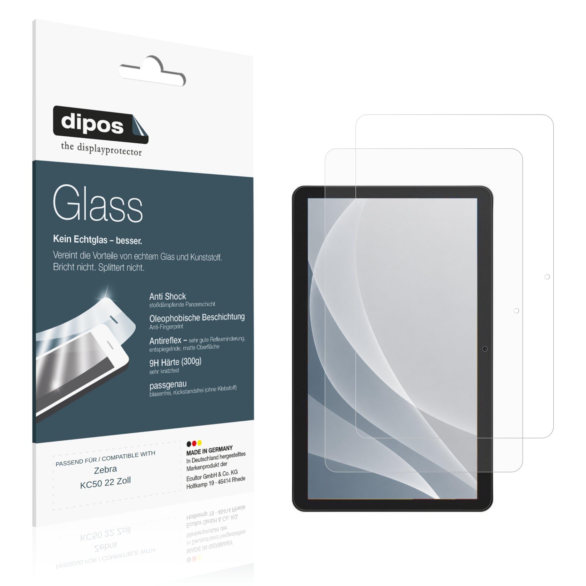 dipos 2x Protector de Pantalla 9H mate para Zebra KC50 22 Pulgada