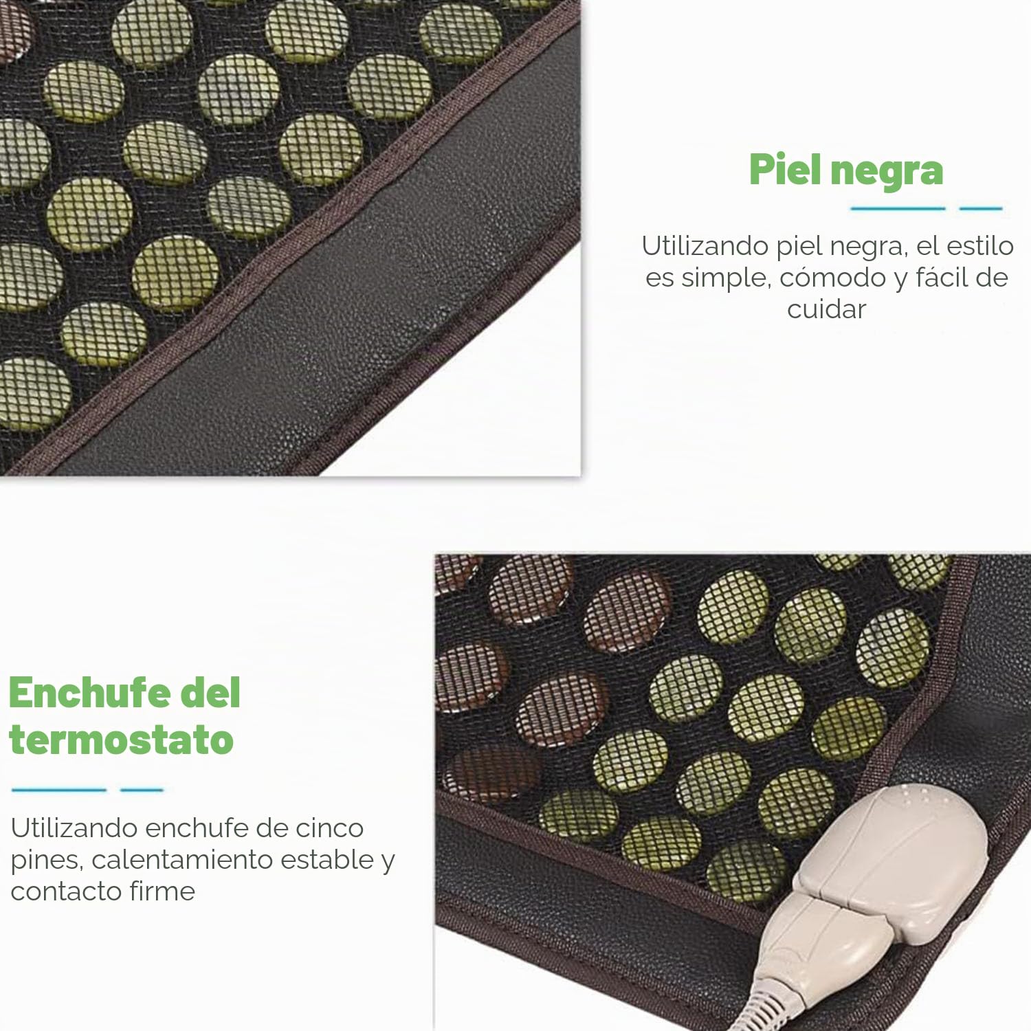 Almohadilla térmica infrarroja lejana de jade natural y turmalina, almohadilla flexible para dolor de espalda corporal, temperatura ajustable (60 x 40 cm), Negro