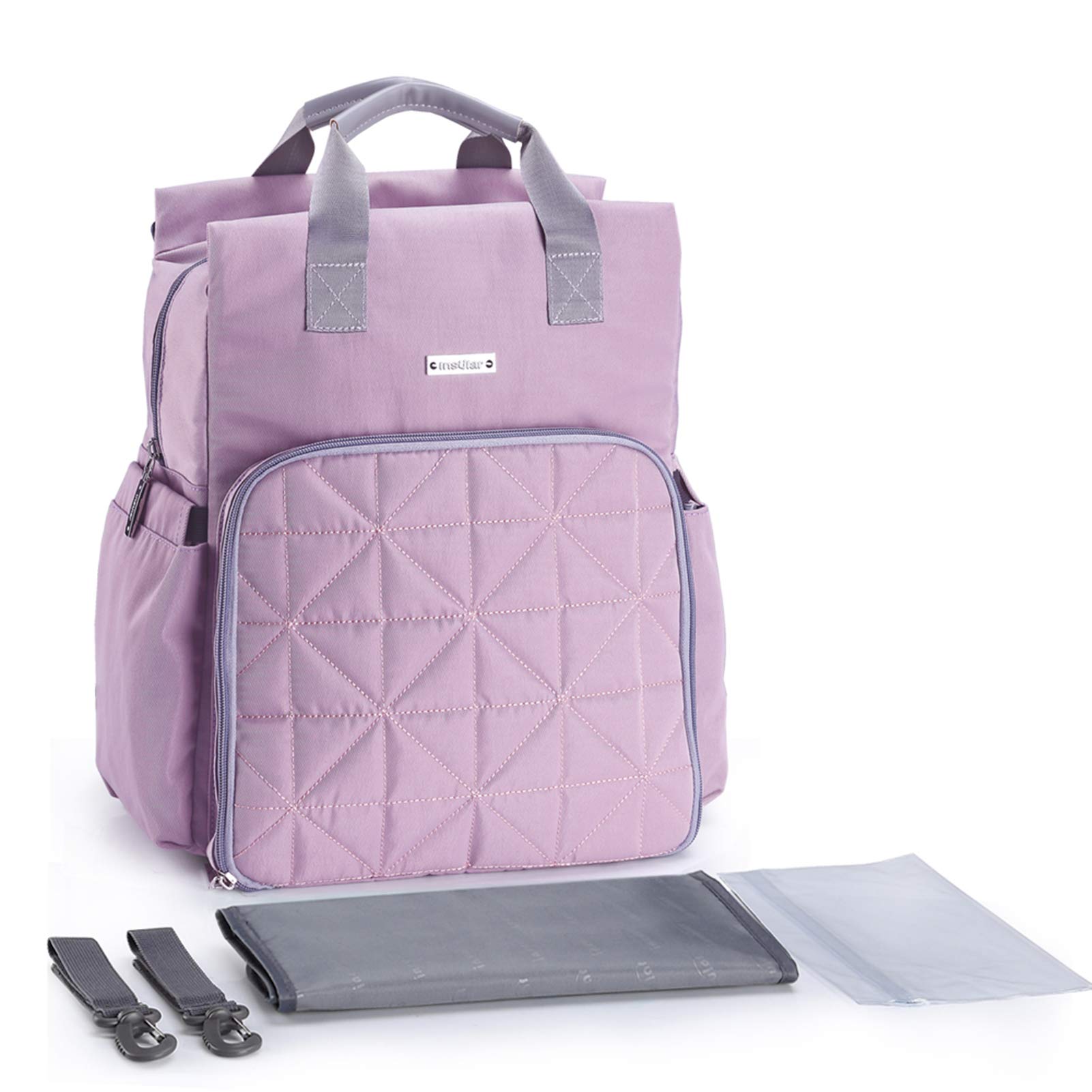 Diaper Bag Ba pa Multi-Function Waterproof Large Capaci Nappy Bags for Baby Care Travel Wi Stroller Strap Hine Washable Purple_-image-19